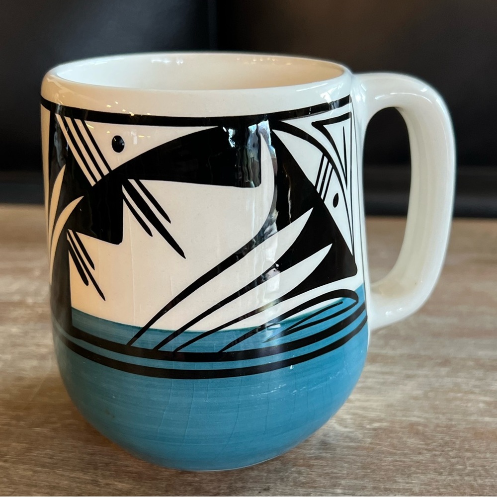UTE MTN Mountain Pottery π€π©΅ UMP Tribe Teal Black White Cream Mug - Picture 3 of 8